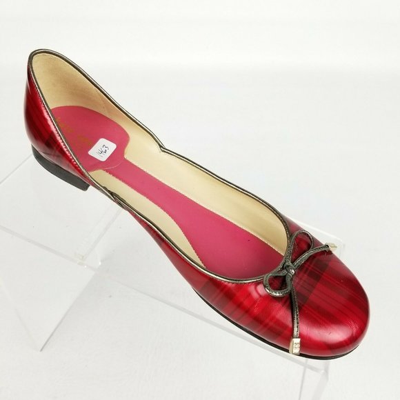 Kate Spade Womens Ballet Flats Red Plaid Bow Sz 8 - Picture 4 of 10